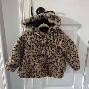 Toddler Girls Leopard Faux-Fur Hooded Coat